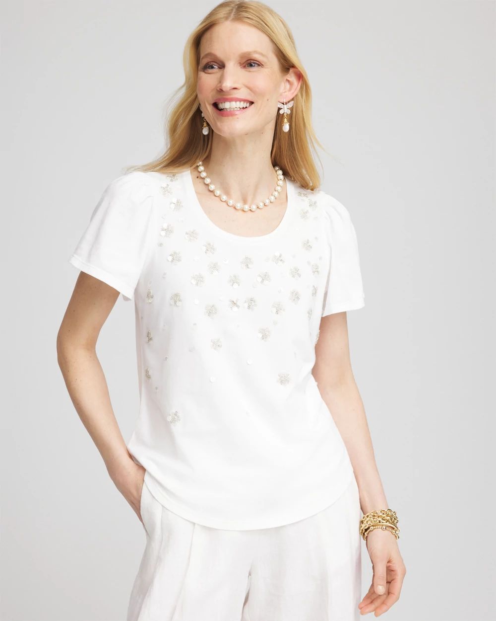 大特価 pop Flutter Embellished Sleeve Chico's | Tee トップス